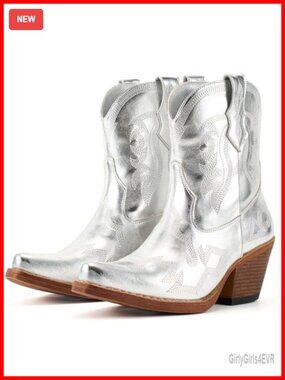 Western Cowboy Boots - Snip Toe Ankle Boots with Embroidery, Pull-On, Block Heel